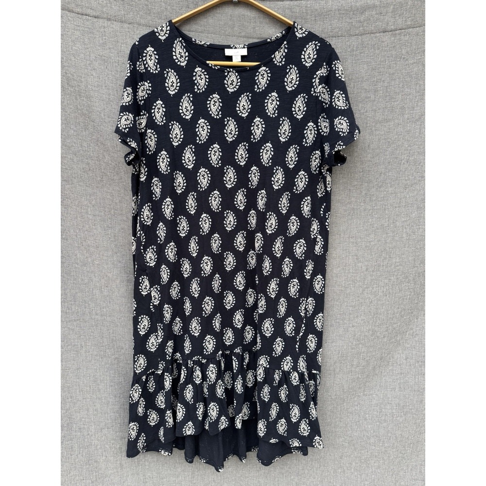 NWT J Jill MP Flounce Hem‎ Navy Blue Paisley Pockets Short Sleeve Dress